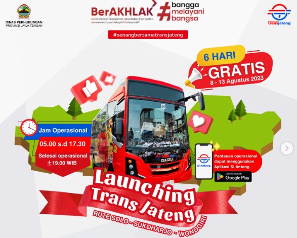 Tarif Trans Jateng Rute Solo Sukoharjo Wonogiri Gratis Selama Launching