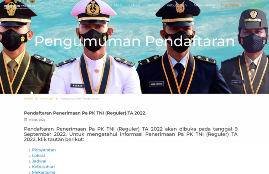 Pendaftaran Perwira Prajurit Karier TNI 2022 dibuka