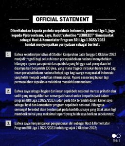 komentator Liga 1 mundur usai tragedi Kanjuruhan