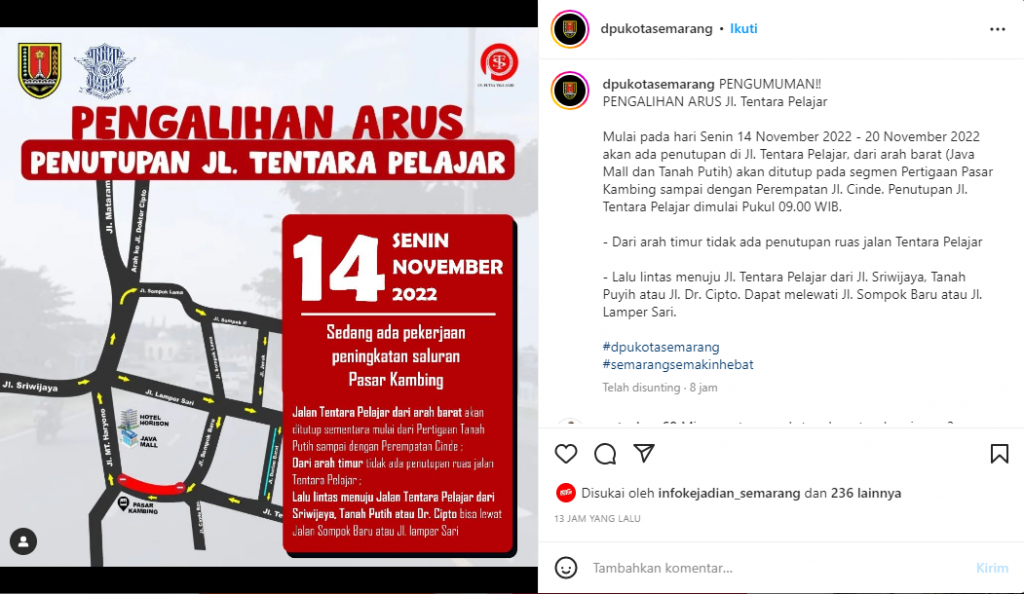 info pengalihan arus di Semarang