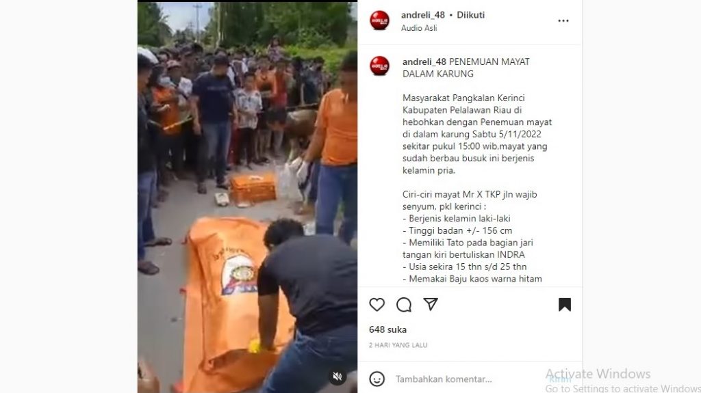 mayat dalam karung di Pelalawan Riau