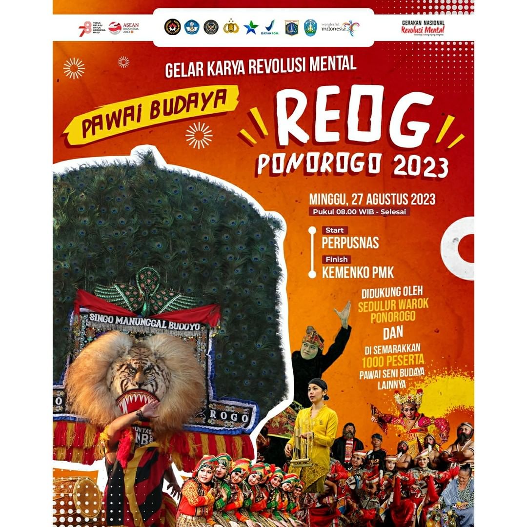 Pawai Reog Ponorogo 2023 Hadir di Jakarta, Rute Mulai Perpusnas Sampai Kemenko PMK RI