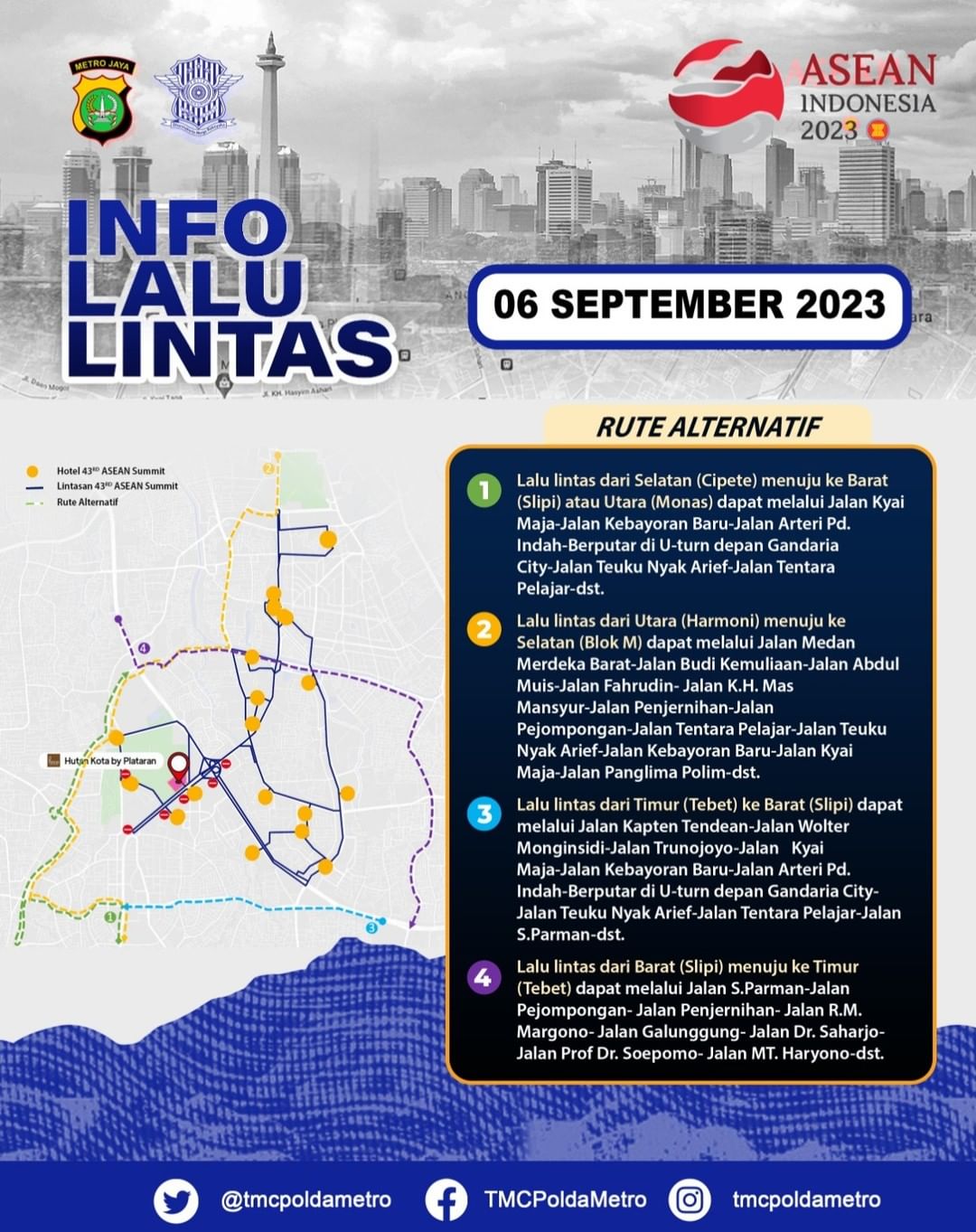 info penutupan jalan KTT ASEAN hari ini 6 September 2023