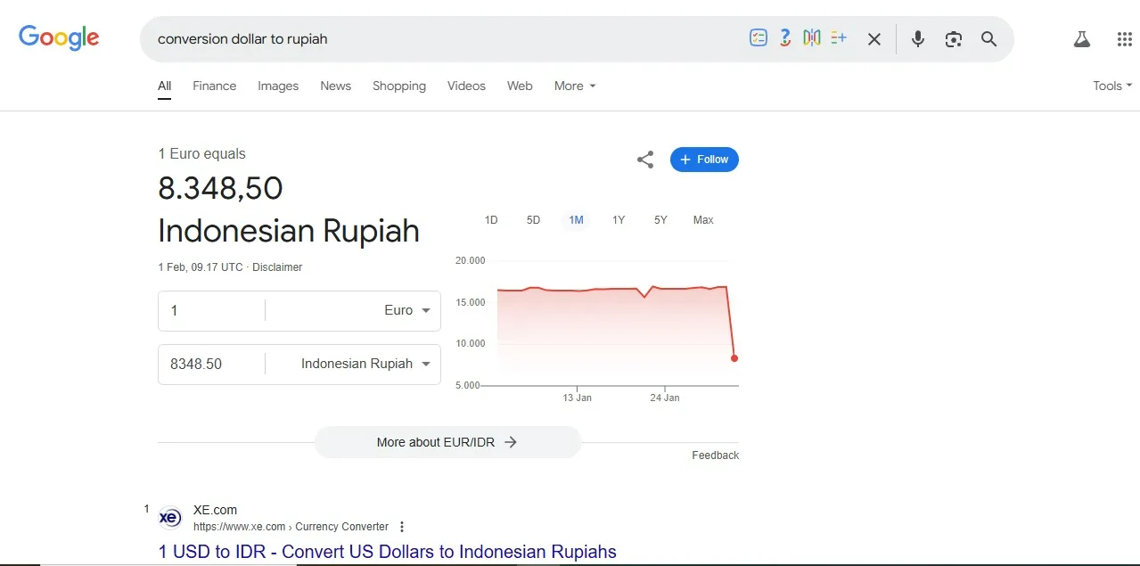 Bukan Hanya Dollar, Rupiah Juga Menguat Terhadap Euro Versi Google