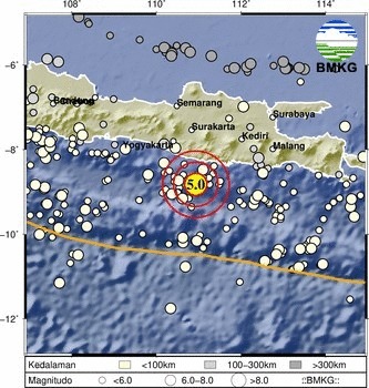 Gempa Hari Ini, Berkekuatan M 5,0 SR Guncang Gunungkidul Selasa Siang