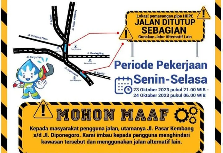 Info Penutupan Jalan di Surabaya 23-24 Oktober 2023, Ada Kegiatan Pemasangan Pipa HDPE