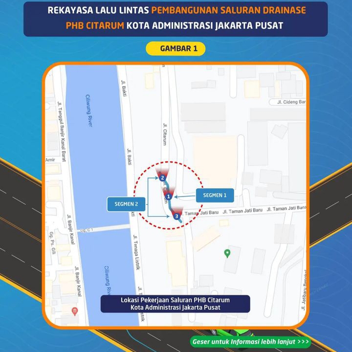 Rekayasa Lalu Lintas di Jakarta Pusat Sampai 30 November 2023, Ada Pembangunan Saluran Drainase PHB Citarum