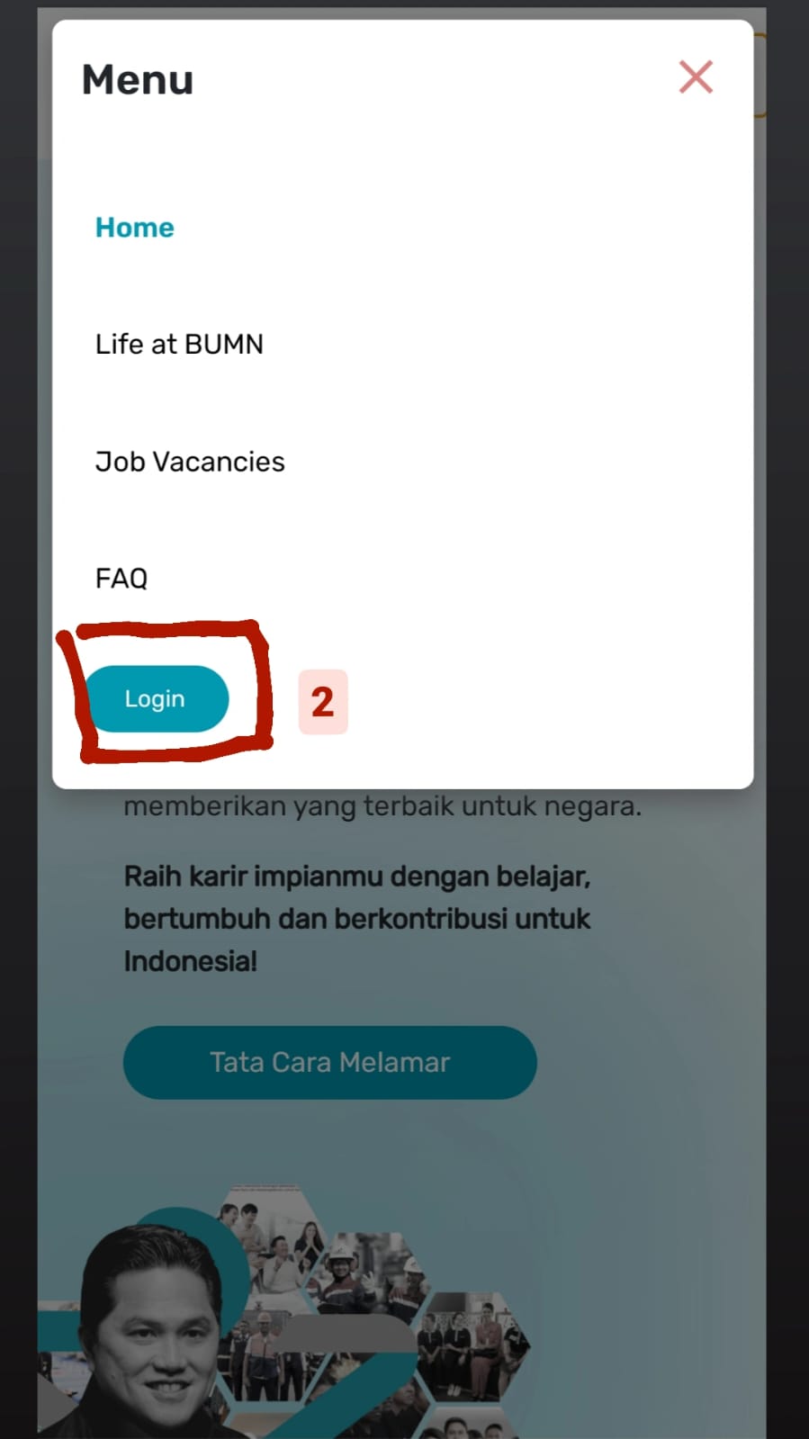 Memilih 'login'