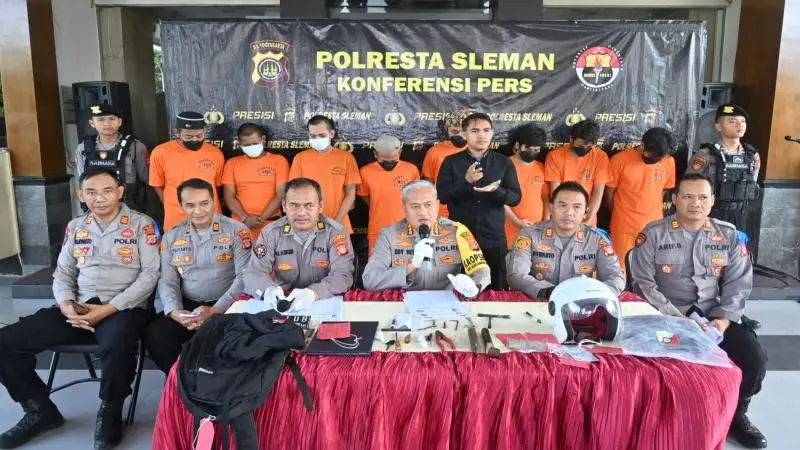 Polisi Amankan 13 Pelaku Curanmor di Sleman, 19 Barang Bukti Turut Diamankan