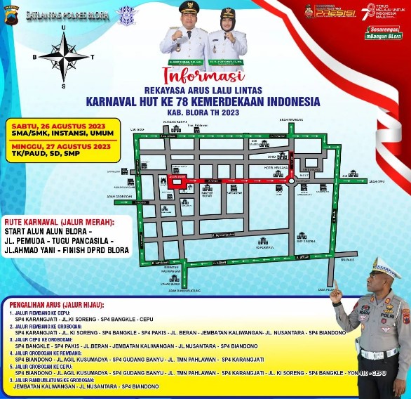 pengalihan lalu lintas Pawai Pembangunan Blora Karnaval