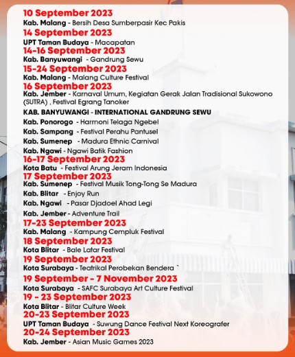 jadwal event Jawa Timur per 16-20 September 2023