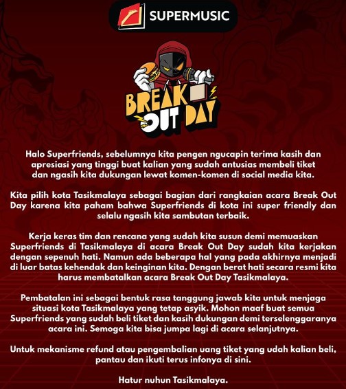 konser Break Out Day Fest Tasikmalaya dibatalkan