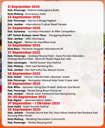jadwal event Jawa Timur per 21-30 September 2023