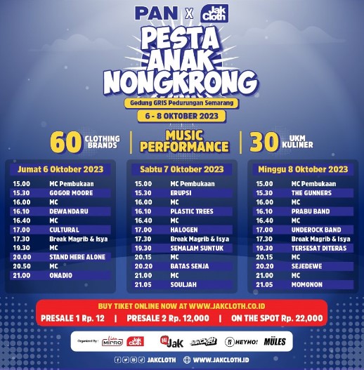 Jadwal Lengkap Konser Pesta Anak Nongkrong JakCloth di Semarang 6-8 Oktober 2023