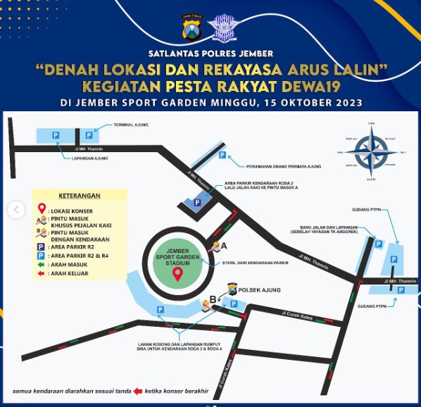 Info Penutupan Jalan Konser Dewa 19 di Jember Hari Ini 15 Oktober 2023, Ada 9 Lokasi Parkir