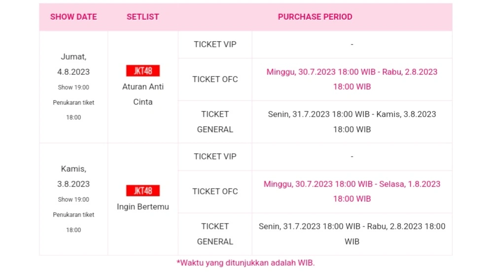 Jadwal Pertunjukkan JKT48 Theather 3 dan 4 Agustus 2023