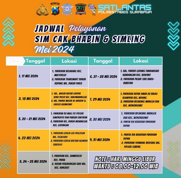 Jadwal SIM Keliling Surabaya 17-31 Mei 2024