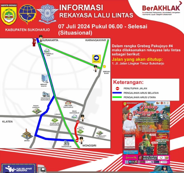 Penutupan Jalan di Sukoharjo 7 Juli 2024