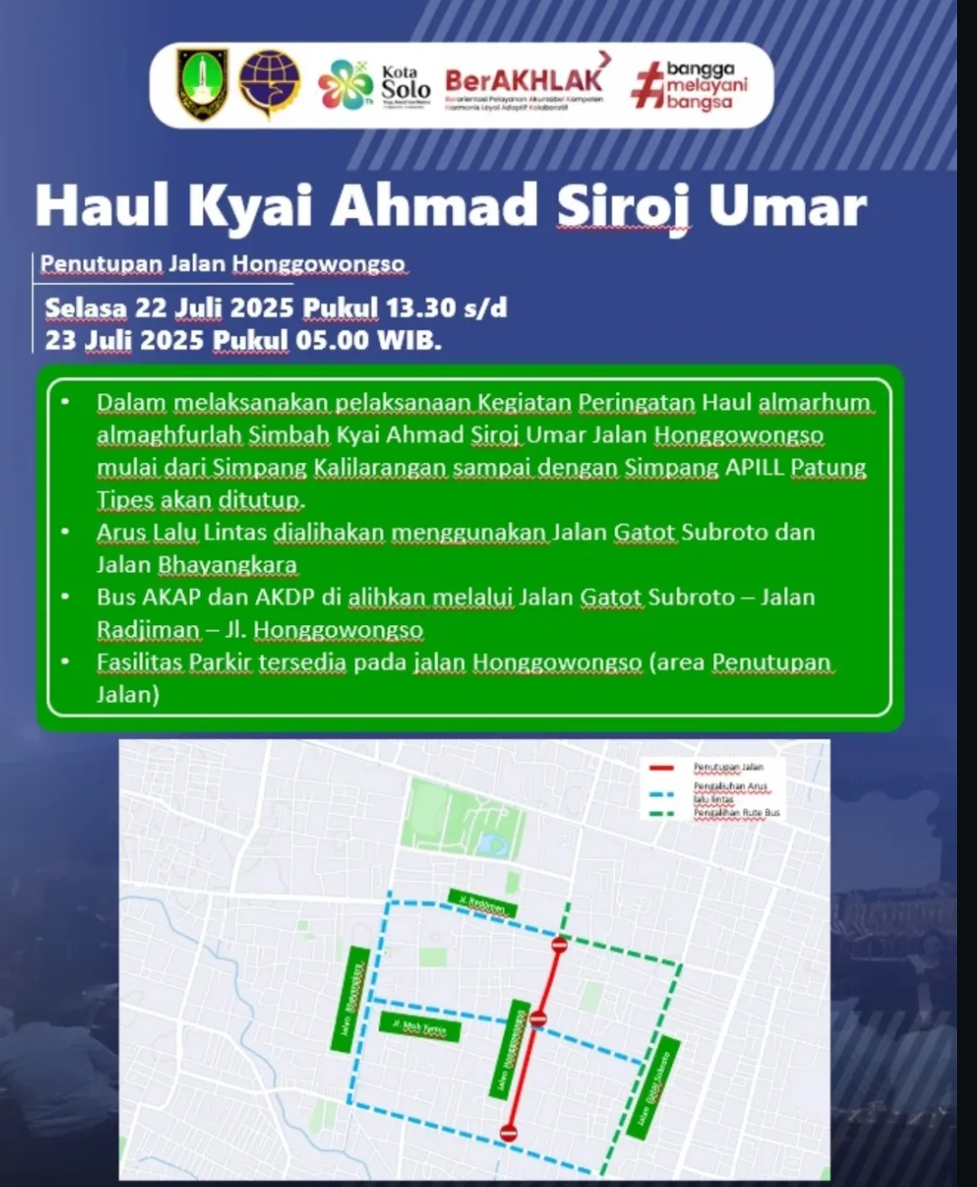 Penutupan Jalan Honggowongso Solo 22—23 Juli 2025