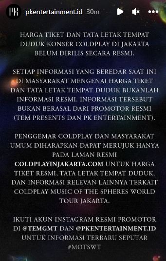 Harga tiket konser coldplay di Jakarta