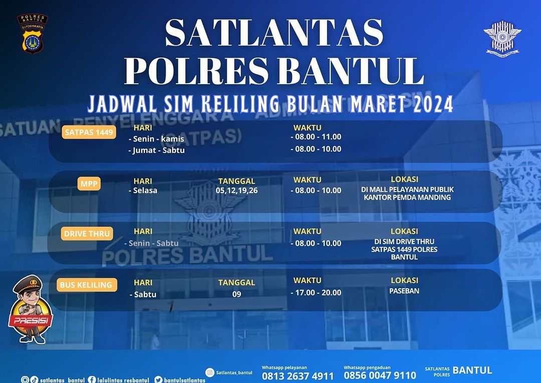 Jadwal SIM Keliling Bantul Maret 2024