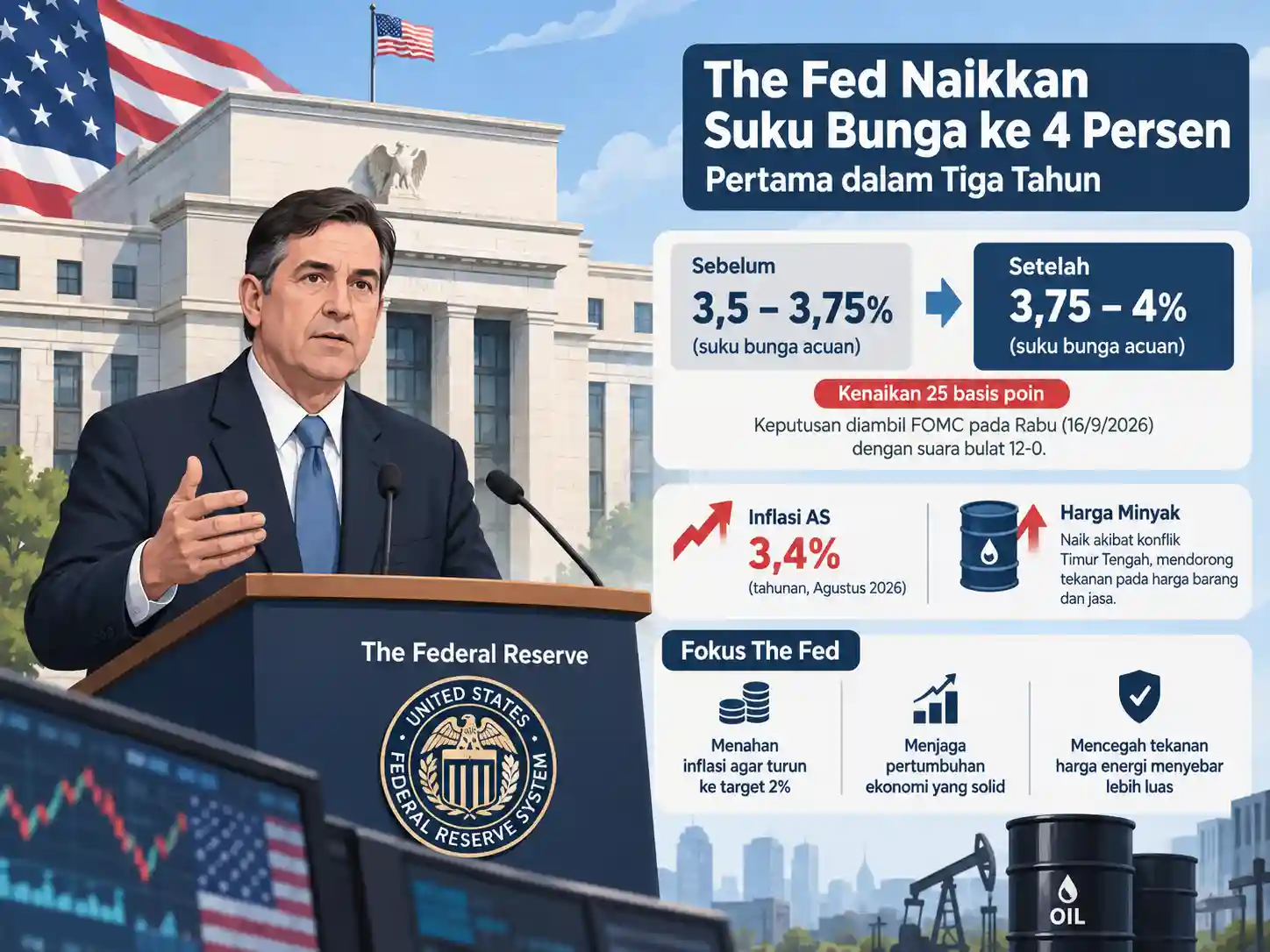 The Fed Naikkan Suku Bunga ke 4 Persen, Pertama dalam Tiga Tahun